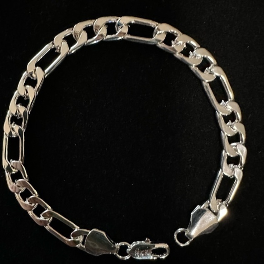 Men's 8” Flat Figaro 925 Chain Bracelet link wide